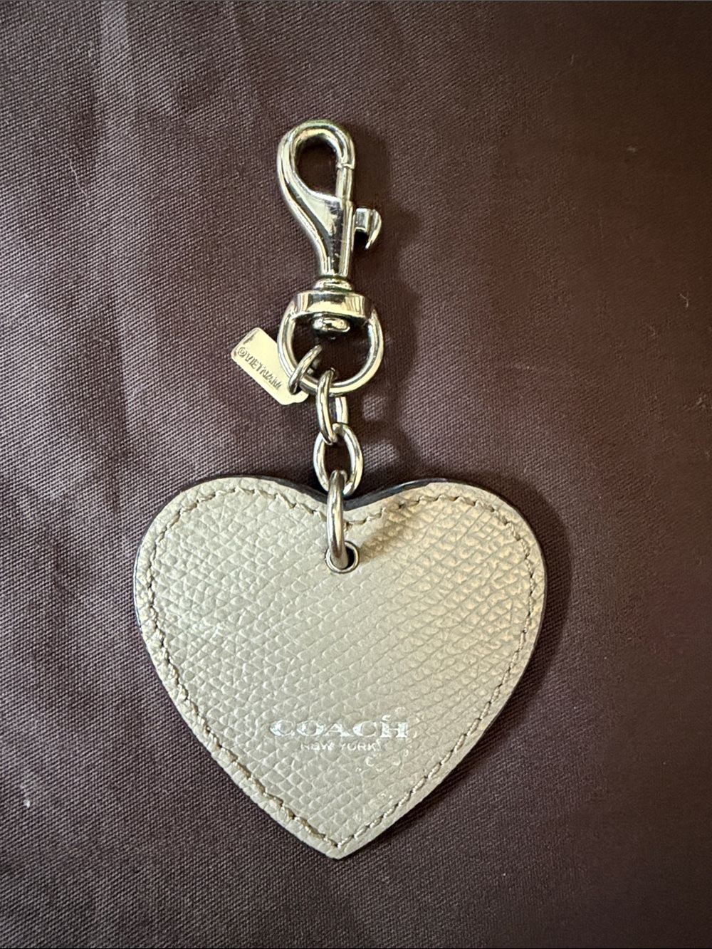 COACH Red/Tan Saffiano Leather Heart Bag Charm Key Ring - Picture 2 of 4